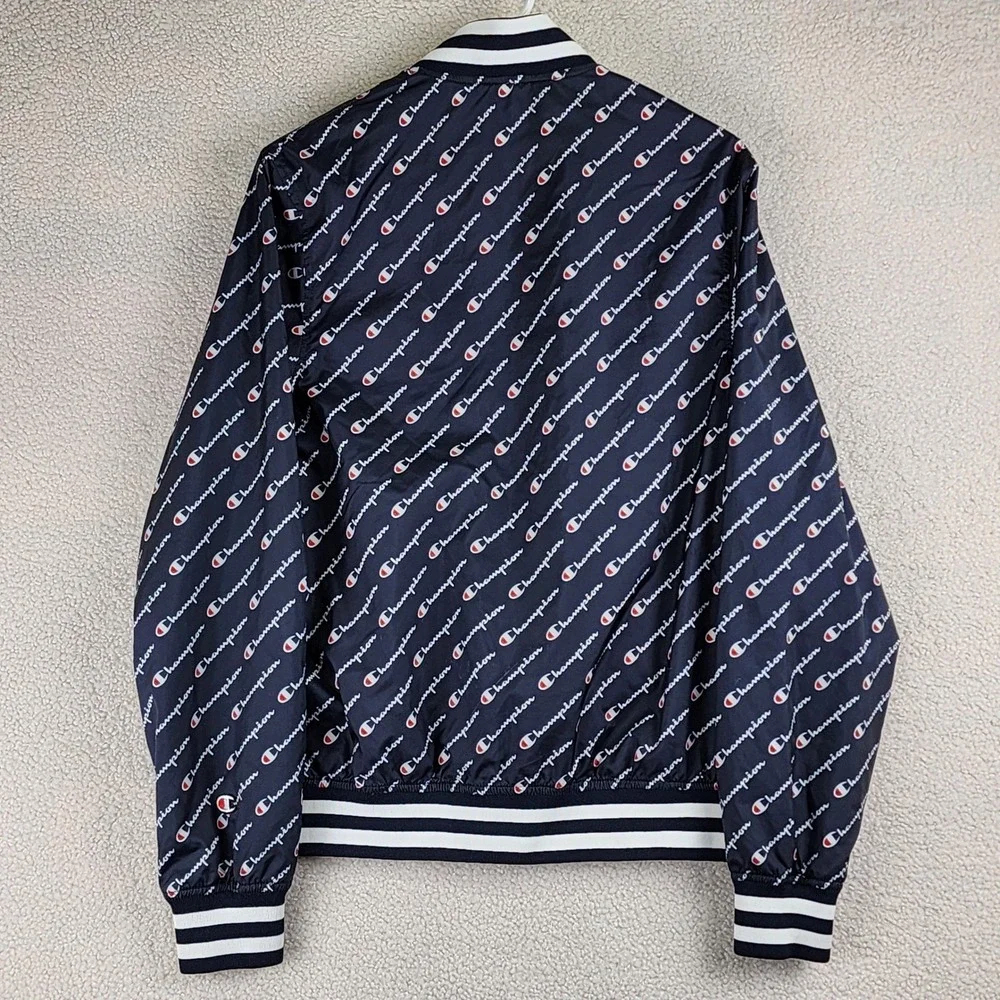 VTG Champion Script Logo Windbreaker Jacket Mens S Navy Blue‎ Varsity Streetwear